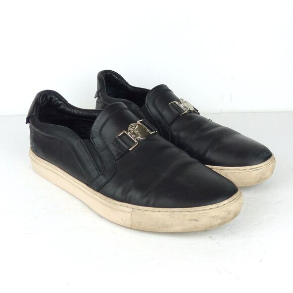 Versace Collection Loafer Sneakers Men 12, 45 Black Leather Slip On Medusa Coin - Picture 2 of 16